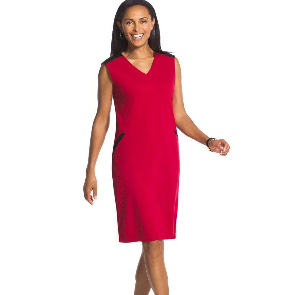 Chico's Ponte Melanie Renaissance Red Dress W/ Faux Leather Accents Size 1 US 8
